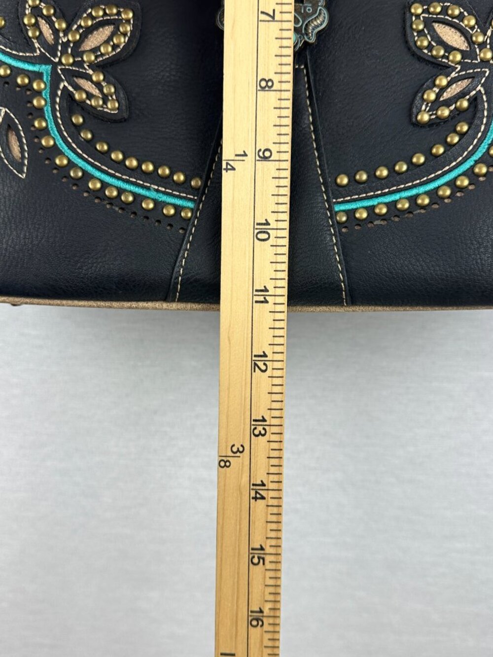 AMERICAN BLING WESTERN CONCEALED CARRY PURSE EMBROIDERED TURQUOISE DESIGN, BLACK - Picture 10 of 12